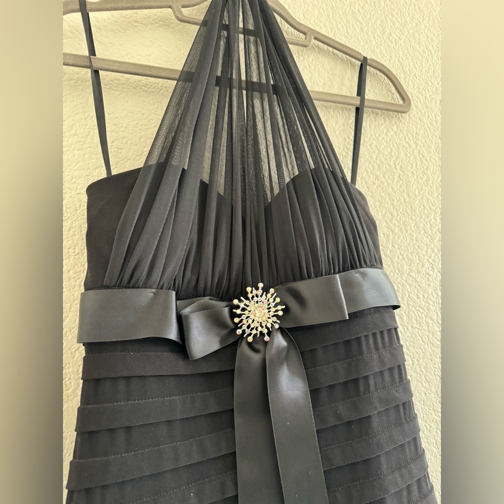 Betsy & Adams black halter formal dress with chiffon